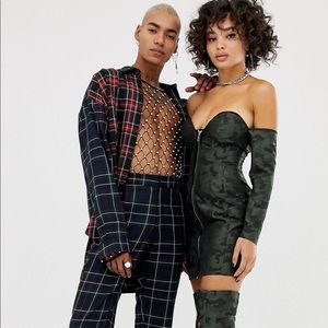 ASOS Design x LaQuan Smith Off Shoulder Camo Mini